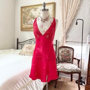 red lace halter slip  Fredericks of Hollywood size medium red satin halter